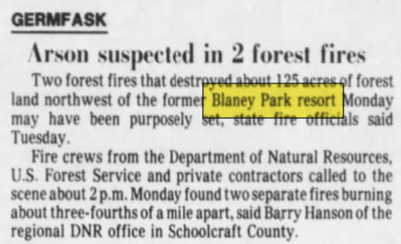 Blaney Park Resort - 1986 Arson Fire